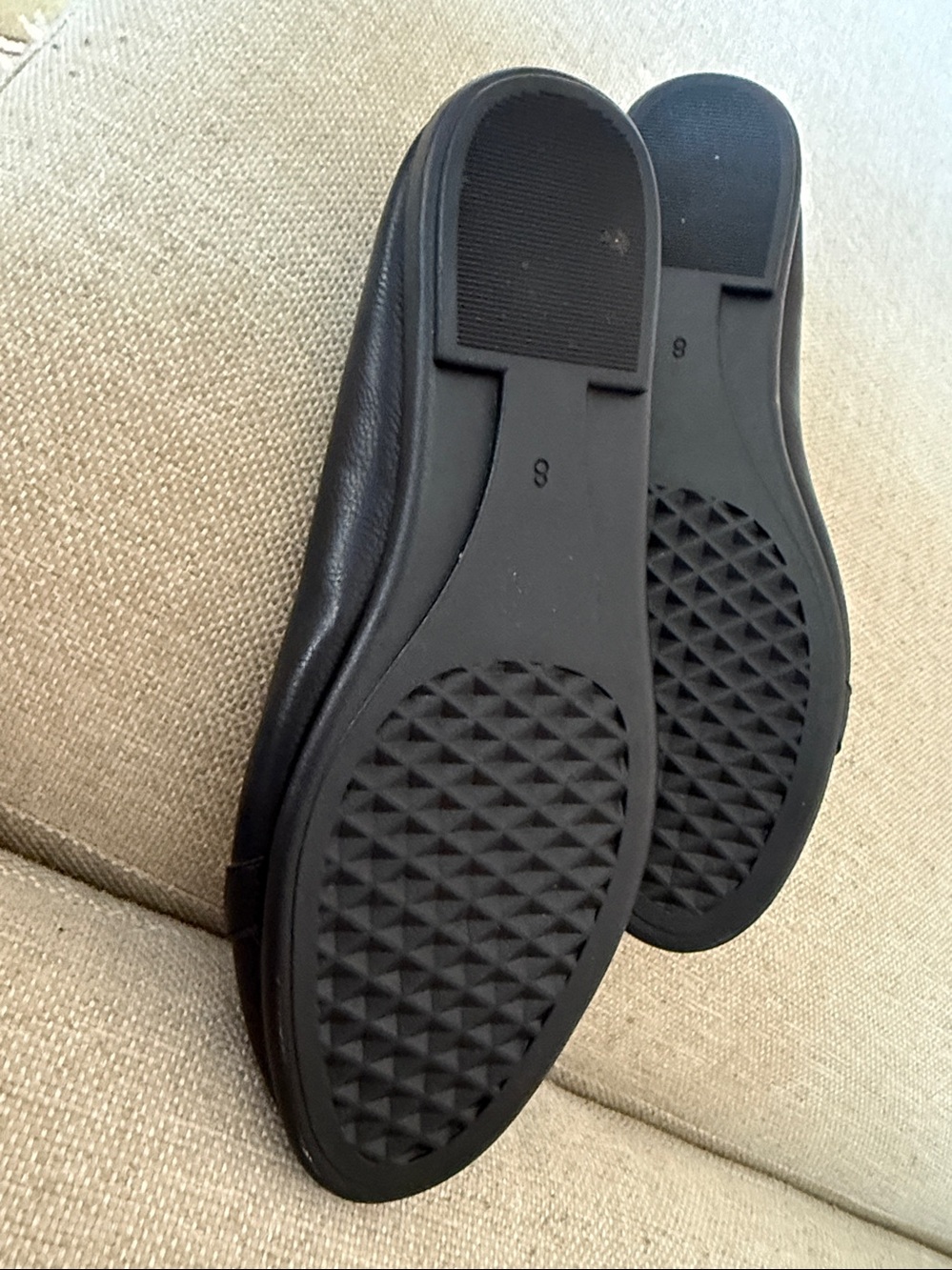 Franco Sarto Black Leather Flats with Gold Knot Accent - Picture 2 of 2